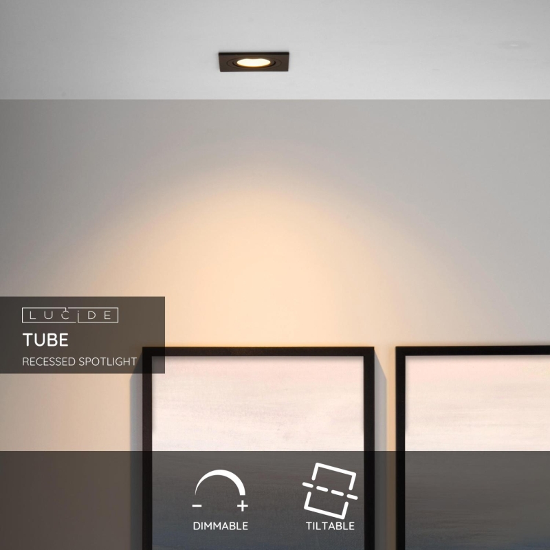 Lucide TUBE - Zapustené bodové svietidlo - 1xGU10 - Čierna